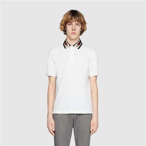 gucci cotton polo with web and feline head in white|Gucci Cotton polo with Web and feline head .